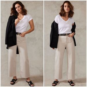 MINT VELVET Monroe Crop Wide Leg Jeans in Beige Raw Hem Size 10